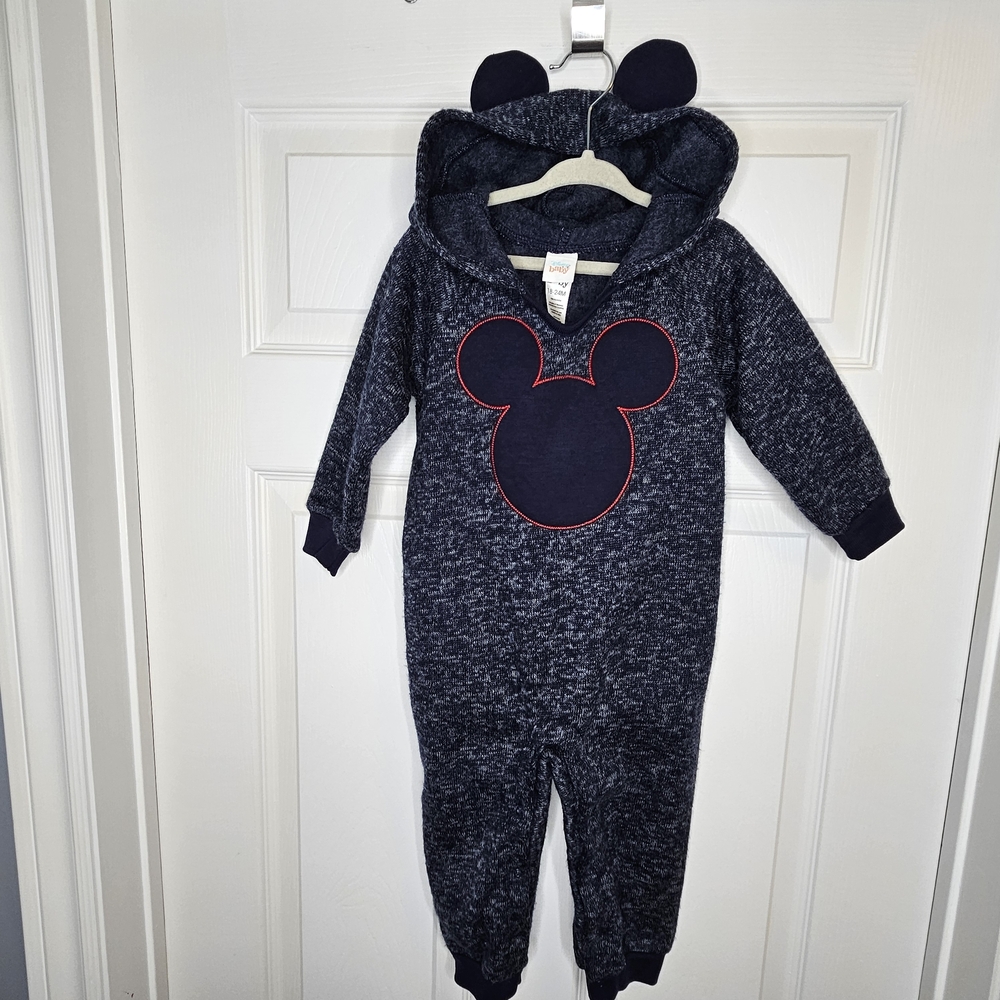 NWT Disney Mickey Mouse Onesie Dark Blue Cozy Jumpsuit Kids 18-24M